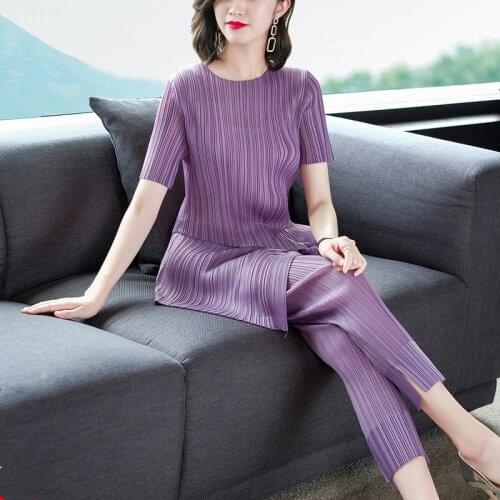 New Summer Fashion Women OL Suits Japanese Style Pleated Shirt and Trousers Chic Irregular Shirt Top and Pants Suit Female