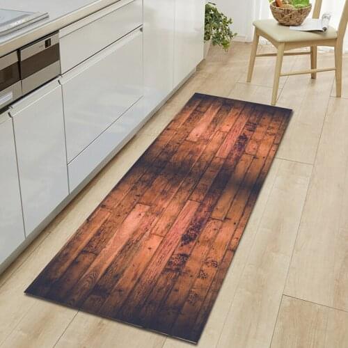Kitchen Mat Bedroom Living Room Carpet Entrance Doormat Home Hallway Balcony Floor Mat Wood Pattern Bathroom Anti-Slip Long Rug