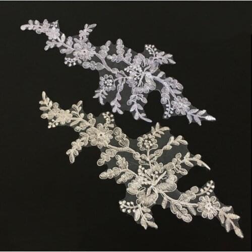 5 Pairs European Style Lace Applique Bridal Trim Collar Wedding Dress Accessories Sewing on Flower Patches Sew On White Ivory