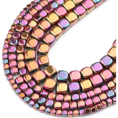 Cube Square Natural Hematite Stone Rose Red Loose Spacer Beads For Jewelry Bracelets Necklace Making Diy Accessories 2/3/4/6MM