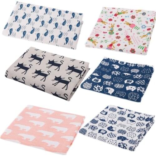 Linen Cotton Fabric Printed Cute Animal Cloth For Pillow case Cushion Placemat Bags DIY Sewing Needlework Handmade Materia
