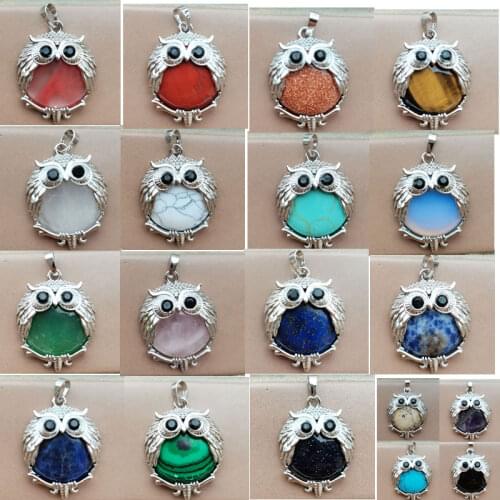 Malachite Lapis Lazuli Tiger Eye Cherry Quartz Opal Aventurine Crystal Howlite Goldstone Blue Sand Owl Pendant Bead 1pcs WFH853
