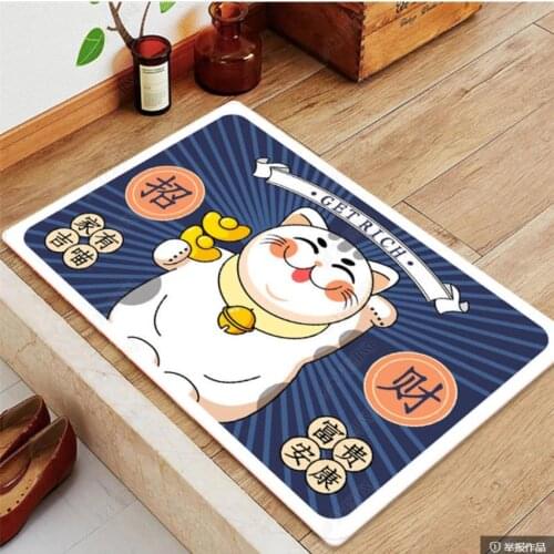 Cute Fortune Cat Floor Mat Living Room Carpet Decor Kitchen Bedroom Doormat Footpad