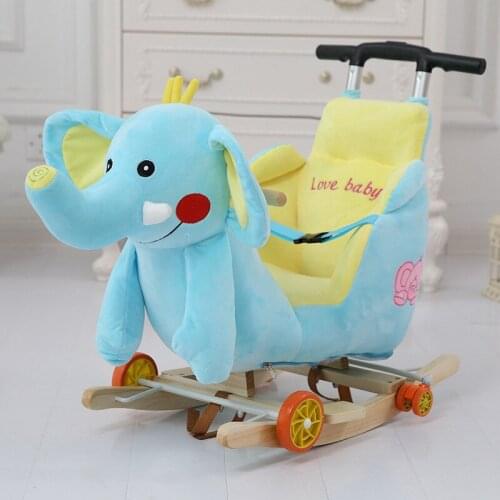 Multi-function Wooden&plush animal Unicorn Elephant Mickey Rocking Horse Trojan toy Rocking Chair baby carriage Child trolley