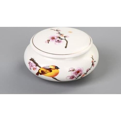 Printing Flat Round Tea Caddy Multi-Function Storage Box Ceramic Organizer Coffee Powder Jars Portable Spice Can For Candy Nut