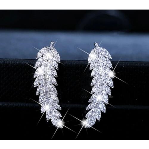 Fashion Stud Earrings For Women Delicate Rhinestone Feather & Leaf Ear Rings Crystal Statement Women Earrings Charm Jewelry Gift