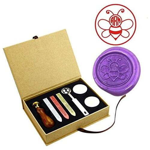 Queen Bee Monogram Vintage Brass Wedding Wax Seal Stamps Kit Alphabet Groom Bride Wedding Stamps