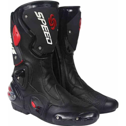 Probiker Mid calf fiber leather speed motorcycle boots riding tribe men and women antiskid motorbike motocross botas de moto