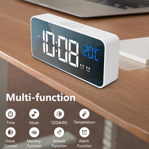 Music Alarm Clock LED Digital Clock 2 Alarms Voice Control Snooze Temperature Display Reloj Despertador Digital with USB Cable