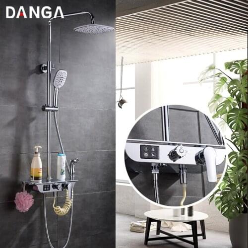 Shower Faucet Set Bathroom Shower Head Shower System Pressurized Top Spray Hand Shower Household Storage Shelf Shower Set