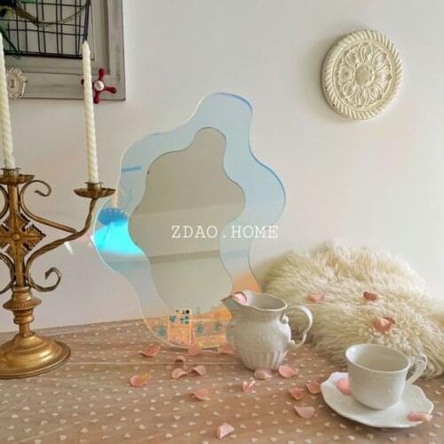 Wall Hanging Cosmetic Mirror Big Irregular Wave Italian Style Desktop Decorative Mirror Home Furnishings Ins Style Ornaments