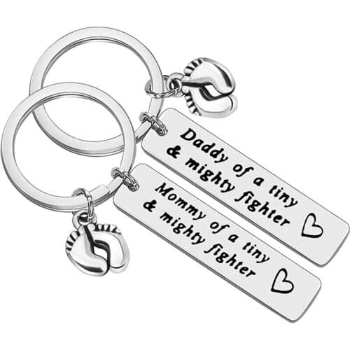 NICU Dad Mom Preemie Baby Gift Mommy / Daddy of A Tiny Mighty Fighter Keychain Set New Born Gift Mothers Fathers Day Gifts