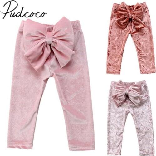 2019 Brand New Toddler Infant Pleuche Pants Child Kids Baby Girls Princess Bowknot Bottoms Leggings Trousers Cute Clothes 6M-5T
