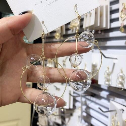 Original Mermaid Tears Bubble Glass Ball Dangle Earrings For Women 2020 Unique Transparent Exaggerated Big Korean Drop Earrings