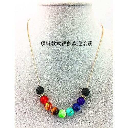 Chakras necklace lava stone 8 mm energy colorful beads 100pcs/lot