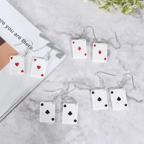 Spoof Funny Poker Card Dangle Earrings 4 Style Acrylic Spades Playing Jewelry Nice Birthday Gift Personality Poker Car Earrings