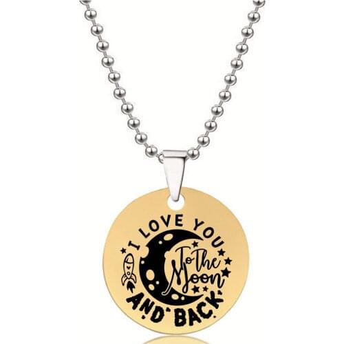 BLINGPAW Stainless Steel Pendant Neckalce I Love You To The Moon and Back Keychain Bag Ornaments Tag Gold Silver