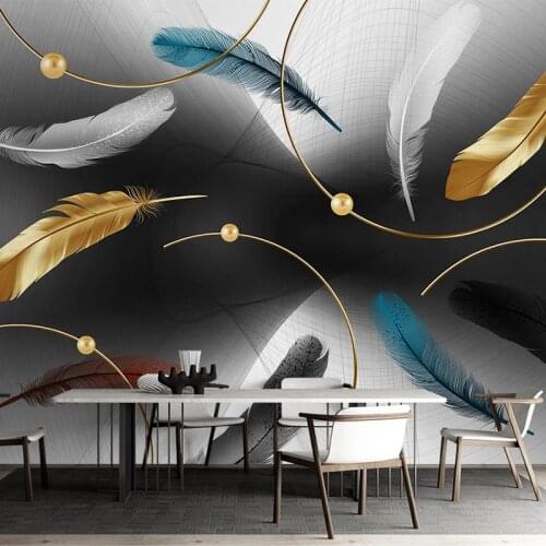 Custom Any Size Modern Mural Waterproof Canvas Fabric Wallpaper Abstract Smoke Golden Feather TV Background Papel De Parede 3D