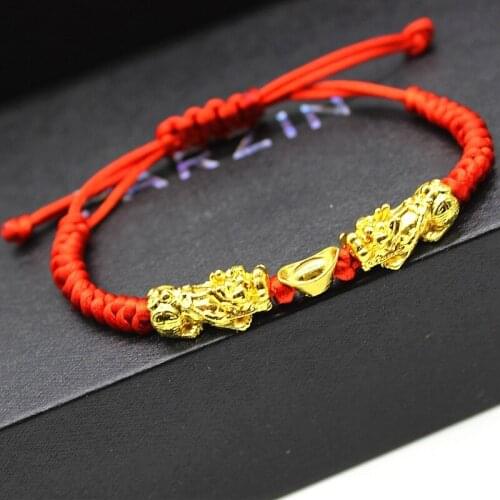 Gold-plated double red string bracelet ethnic style new year gift men and women fashion jewelry