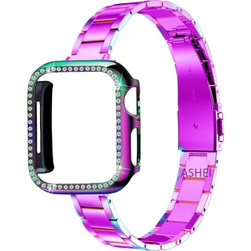 2pcs for apple watch se 6 40mm 44mm band with case thin slim strap + Shiny Diamonds Protective Cover for iWatch 5 4 3 38mm 42mm