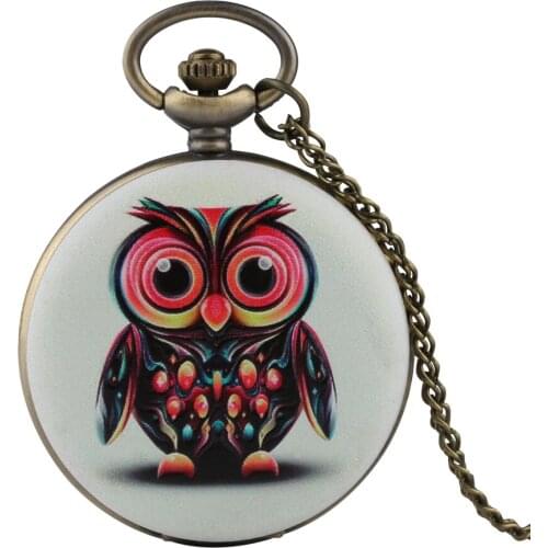 Retro Mens Pocket Watch Cool Owl Design Pocket Watch for Boy Quartz Arabic Numeral Pocket Watches for Teenager