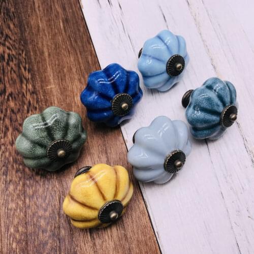 1pcs Variety of Hand-Crafted Beautiful Ceramic Knobs Pumpkin Handle 40mm Big European Style Glazed Door Drawer Puller