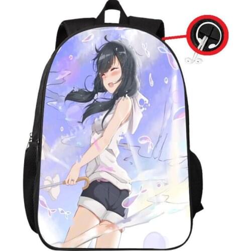 New Cartoon The weather daughter Backpack Children School Bags fashion double-deck bag front earphone jack Boys Girls Book bag