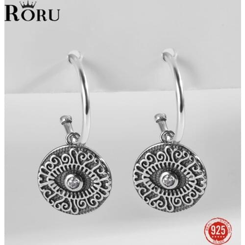 S925 Sterling Silver Oxidized Earrings Eye Round Bead White Zircon Earrings Personality Stylish Ear Jewelry for Women