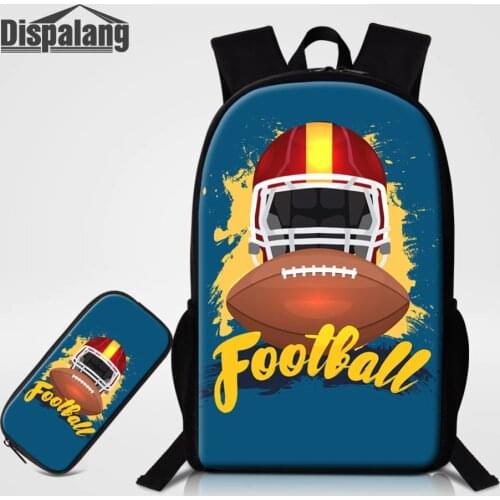 Customize Your Own Design Logo School Bag Rugbyball Footballs Backapck For Boys 16 Inch Bookbag With Pencil Case Pen Box Bagpack