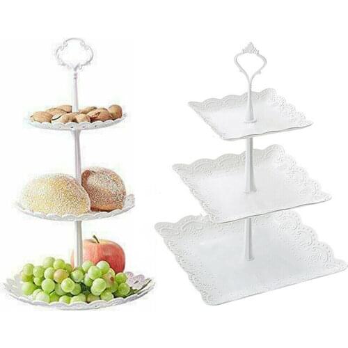 3 Tier Solid Cake Pastry Stand Dessert Cup Cake Bracket Round Square Wedding Plates Party Tableware Tool