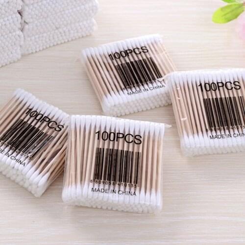 1 Pack Wooden Cotton Swabs Double-Tipped Multipurpose Safety Nose Ear Cleaning Buds Stick Dust-Free Sterile Makeup Cosmetic Tool