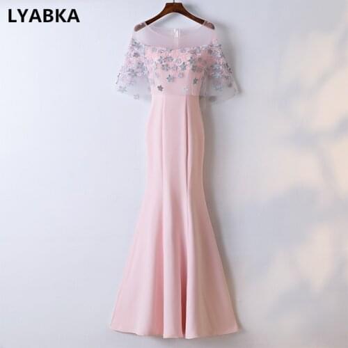 High Quality Evening Dress Half Sleeve 2019 New Fashion Satin With Appliques A-line Scoop Neck Evening Dresses Vestido De Festa