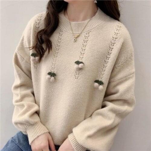 Women Pullovers Knitted 3D Printed Kawaii Cute Sweet O Neck Long Sleeve Soft Warm Sweaters Casual Girls Korean Style Tops Loose