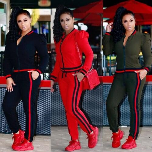 2020 Two Piece Set Stripe Jogger Pants Women Sweatsuit Runway Tracksuit 2 Pieces Sporting Suit Female Clothing Outfits Plus Size