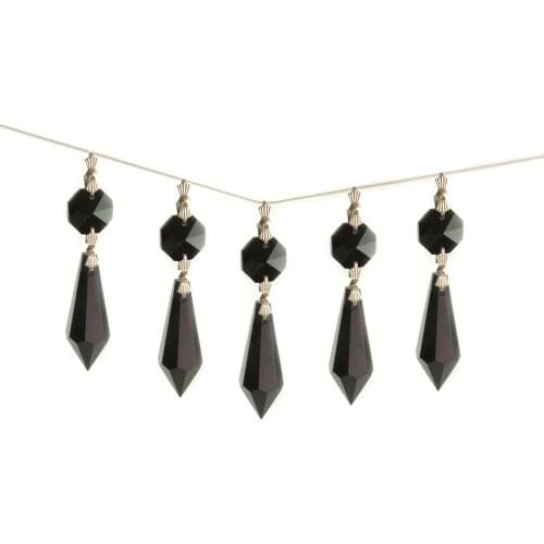 10sets black 38mm icicle chandelier pendants with 14mm octagon beads red pink yellow for chandelier parts,lighting suncatcher