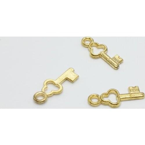 30 PC New Arrival Key Charms 7*19.5mm Gold Color Metal Alloy Pendant Jewelry Findings