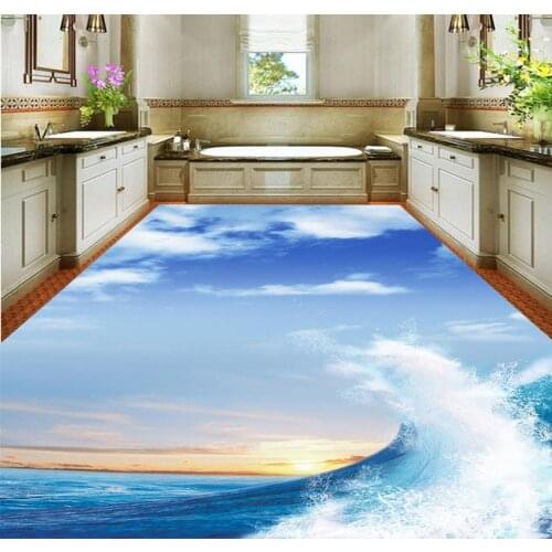 3D Wallpaper Mural Decor Photo Backdrop 3D Wave Bathroom Floor Decoration PVC Wall Paper Self-adhesive Floor Mural