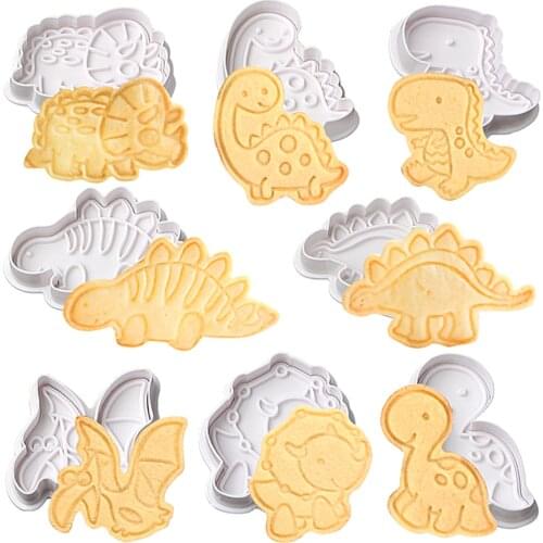 4Pcs/set Dinosaur Cookie Plunger Cutter Cartoon Baking Mould Cookie Stamp Biscuit Mold Animal Shape Cookie Cutters Baking Tools