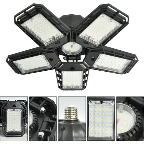 6500K 8000lm LED Garage Lamp E27 Light Head Deformable Folding Adjustable Ceiling Lamp Workshop Lights For Warehouse Gym Factory