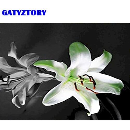 GATYZTORY 5D Diamond Painting Landscape Diamond Embroidery White Flowers Mosaic Tree Wall Art Home Decoration 40X50CM