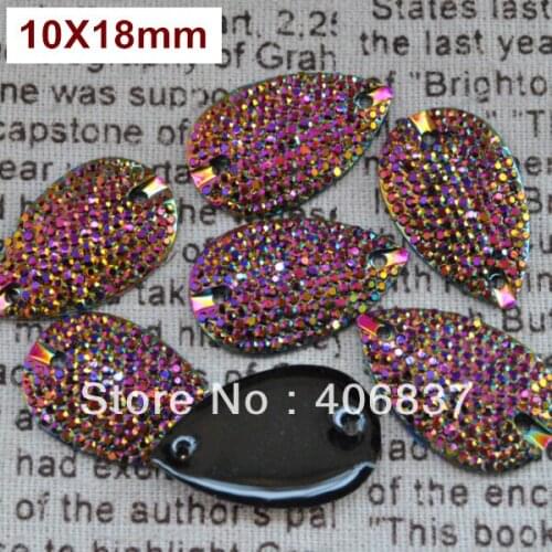 Free Shipping, 100pcs/Lot, 10*18mm Bling-star Purple AB sew on resin stones flat back sew on teardrop beads