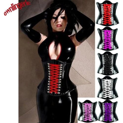Free shipping wetlook PVC leather waist bodyshape red/rose/purpel/black lace up front/back,women underbust shapwear clothing