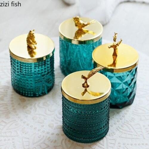 Gilded Animal Decorative Storage Jars and Lids Glass Jar Candy Pots Tea Canister Relief Cosmetic Container Jewelry Organizer Box