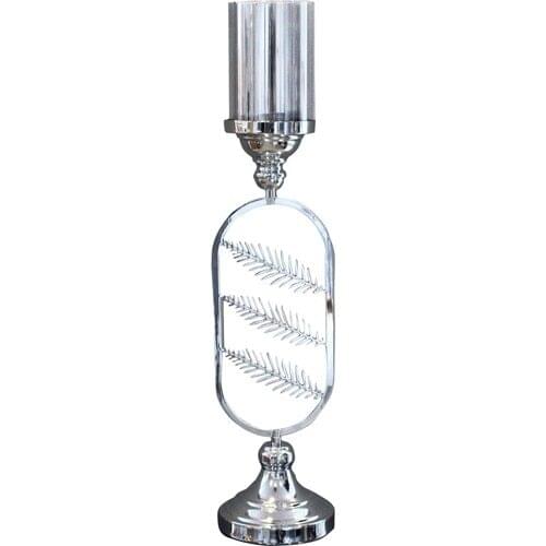 Fidex Home Decorative 3'lü Feather Design Single Candlestick Chrome