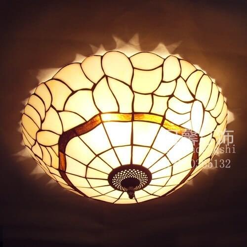 European Baroque Pastoral Ceiling Light Tiffany Round Glass Lampshade lamparas de techo abajur E27 110-240V