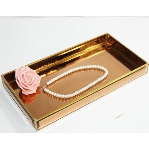 European Metal Glass Tray Retro Plating Silver Gray Mirror Glass Tray Jewelry Storage Tray Display Props