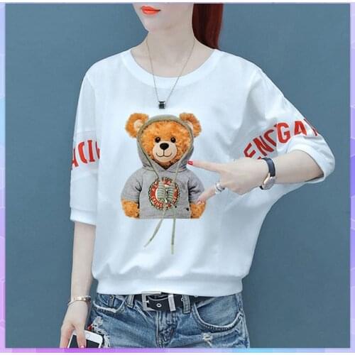 Heart Print Oversized T-shirt Women Cotton Tee shirts Summer Cute Cartoon Half Sleeve Top Casual Loose Tshirt Femme Korean Tops