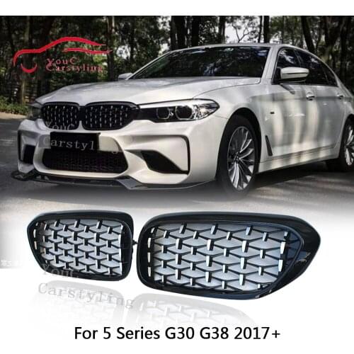 G30 Diamonds Style Front Grille Silver Grills for BMW 5 Series G30 G31 G38 2017 + Sedan Estate Front Bumper Racing Grill Mesh