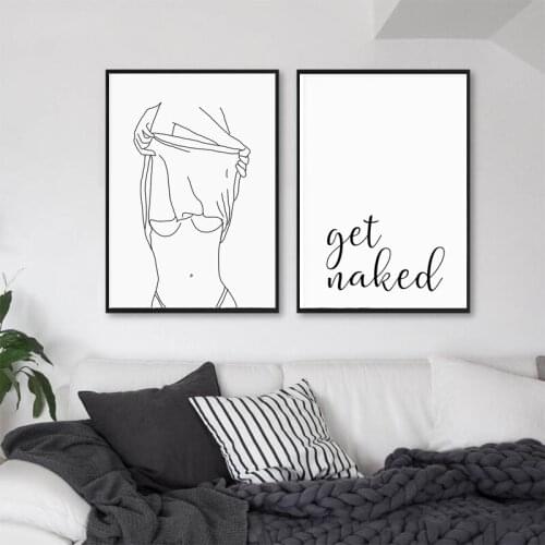 Get Naked Sign Canvas Art Poster One Line Sexy Woman Drawing Canvas Picture Fashion Painting Bathroom Wall Decor Canvas Painting
