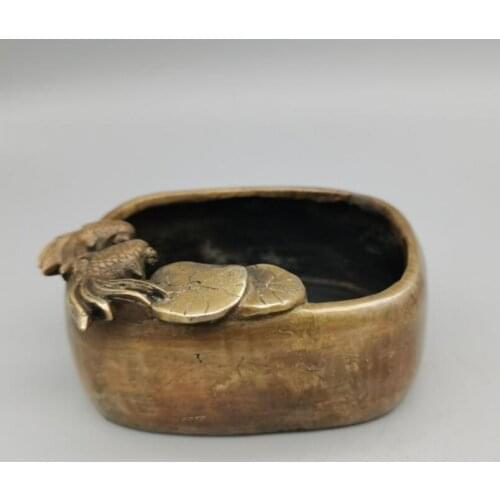 China brass Lotus leaf goldfish pen wash crafts statue